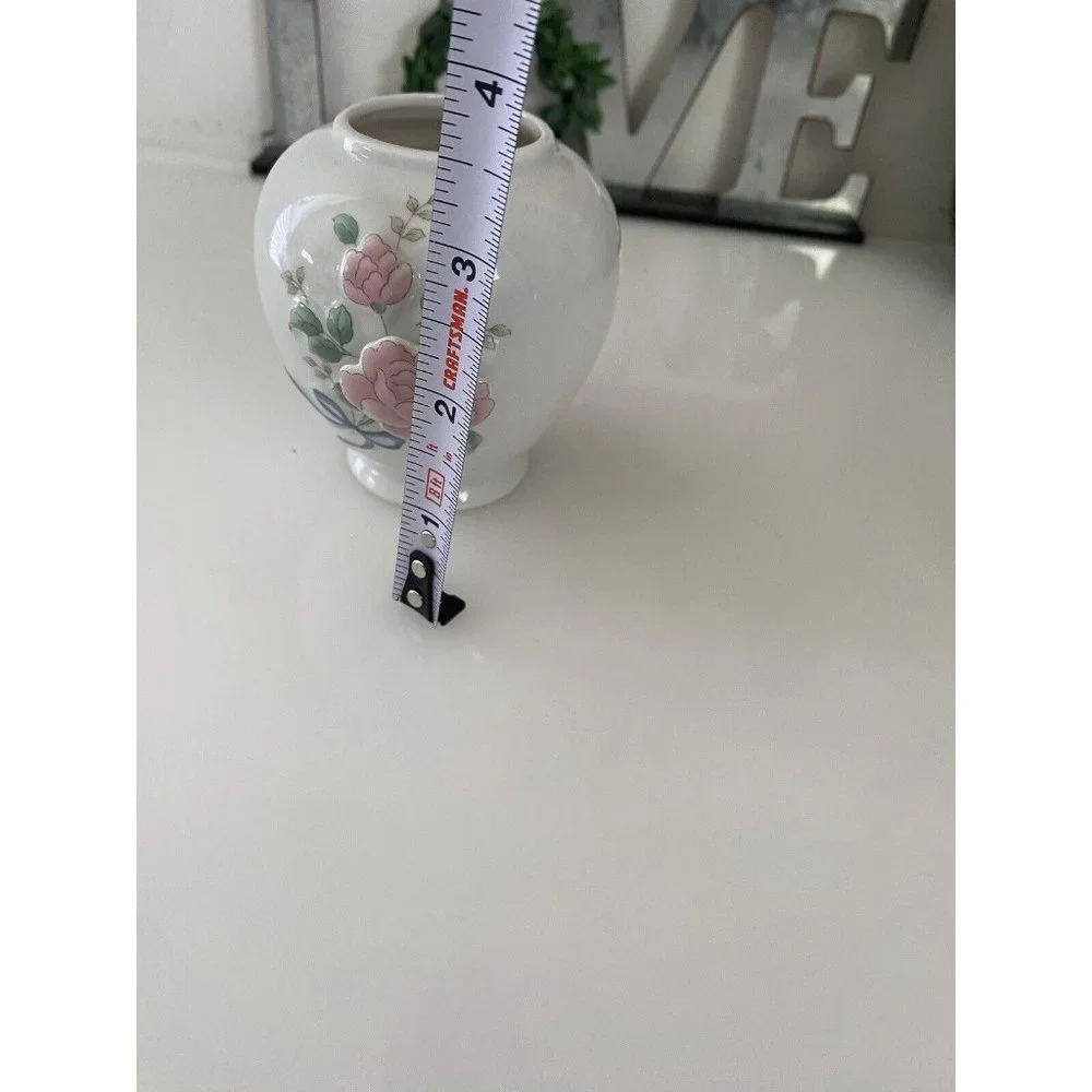 Vintage Japan Mini Vase 3D Raised Roses Porcelain Collectible White and Pink EUC